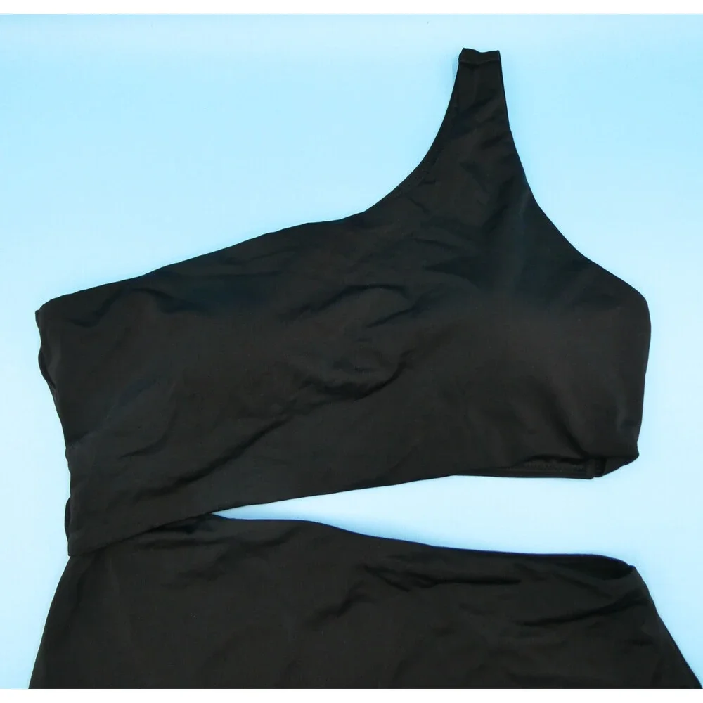 Victorias Secret XL Black One Shoulder Cutout Padded One Piece Swimsuit Beach VS